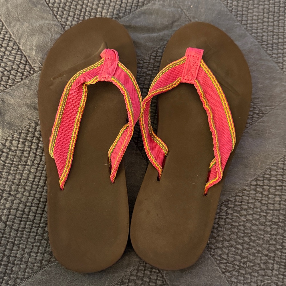 Brown and Pink Flip Flops